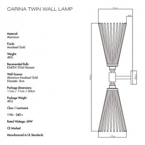 LAMPA ŚCIENNA CARINA TWIN - różne rozmiary Standard