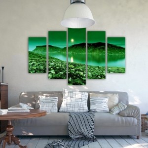 Obraz pięcioczęściowy na płótnie Canvas, pentaptyk typ A, Zielony krajobraz górski 200x100