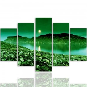 Obraz pięcioczęściowy na panelu dekoracyjnym, pentaptyk typ C, Zielony krajobraz górski 100x70