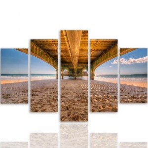 Obraz pięcioczęściowy na płótnie Canvas, pentaptyk typ A, Plaża pod molo 150x100