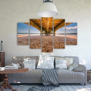 Obraz pięcioczęściowy na płótnie Canvas, pentaptyk typ A, Plaża pod molo 150x100