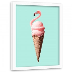 Obraz w ramie białej, Flamingowe lody  70x100