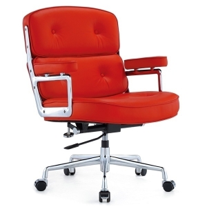 Fotel biurowy ICON PRESTIGE PLUS czerwony - włoska skóra naturalna, aluminium