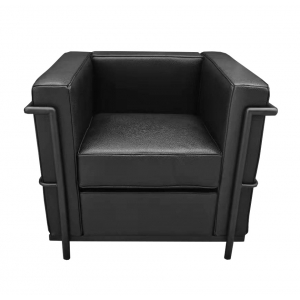 Fotel SOFT LC2 BLACK czarny - włoska skóra naturalna, metal czarny