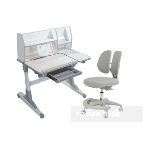 Magico Grey + Primo Grey - Regulowany zestaw biurko z krzesełkiem