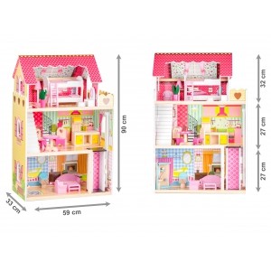 Drewniany domek dla lalek z windą - Rezydencja Malinowa ECOTOYS