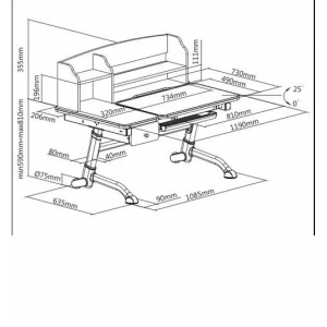 AMARE II GREY with Drawer + PRIMAVERA II PINK - Regulowane biurko z fotelem