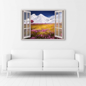 Obraz na płótnie Okno -ośnieżone góry, 1-częściowy 120x80